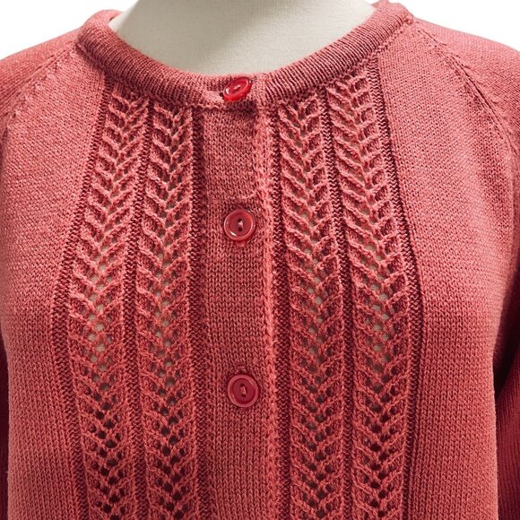 National Womens Petite Medium Coral Knit Cardigan Sweater Button Front Pockets - Picture 4 of 12
